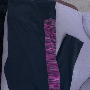 Black leggings with pink stripes